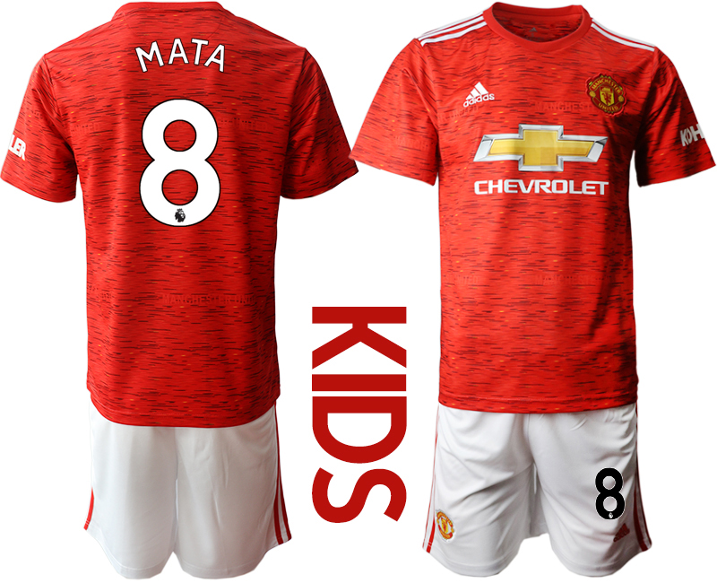 Youth 2020-2021 club Manchester United home #8 red Soccer Jerseys